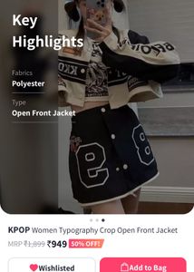 Women Typography Crop Open Front Jacket