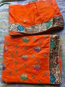 Orange Embroidered Dress Material