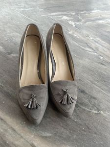 Grey Tassel Loafer Heels
