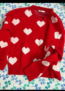 Red Heart Print Pullover Sweater
