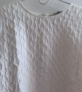 Zara Puff Sleeve Off White Textured Top