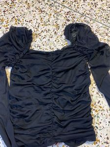 Black Ruched Long Sleeve Top