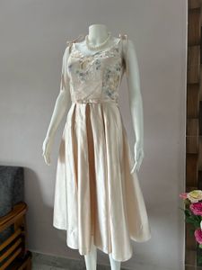 satin floral embellished midi gown