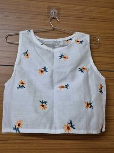 Floral Embroidered White Top
