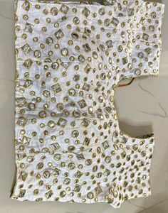 Embroidered White And Green Velvet Blouse