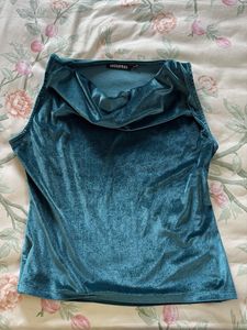 Teal Velvet Cowl Neck Top