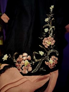 Black Party Wear Kurta Embroidery Inner Attached