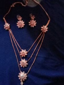 Silver Tone Flower Necklace &amp; Earring Set