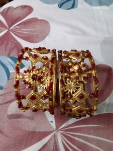 Ornate Gold &amp; Red Bangle Set