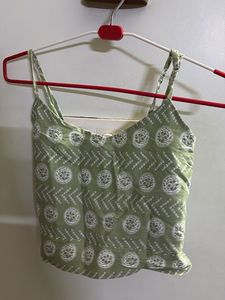 Green Printed Tank Top And Shirt Set