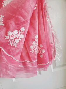 Pink Embroidered  Heavy Saree With Stitched Blouse