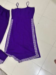 Purple Embellished A-line Kurta Set