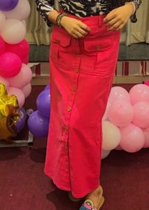 Coral Button Down Maxi Skirt