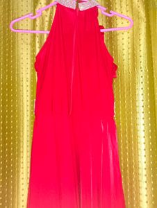 Red Ruffle High Neck Dress