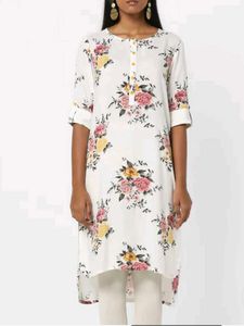 Ajio fusion Women White Assymetric Kurta