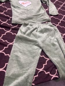 Cute Green Fuzzy Two-Piece Set