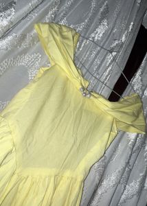 Yellow Off-Shoulder Pearl Detail Dress