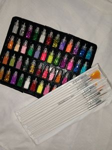 Combo Of New Nail Art Glitter And Brush Set