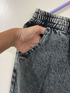 Acid Wash Denim Cargo Joggers