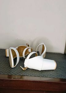 Women White Block Heel Sandal