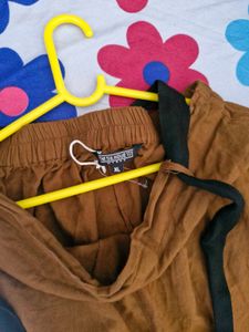 Brown Wide Leg Pants with Belt