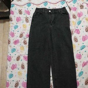 Black Denim Straight Leg Jeans