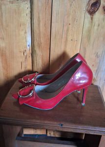 Red Heels with Buckle Detail