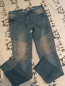 Unique Vintage Leopard Patch Jeans
