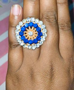 Statement Blue and Clear Beaded Ring