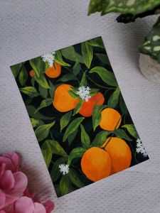 🍊 Oranges And Leaves – Handmade Painting 🎨✨