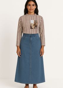 Striped Coffee Graphic Long Sleeve And Skirt