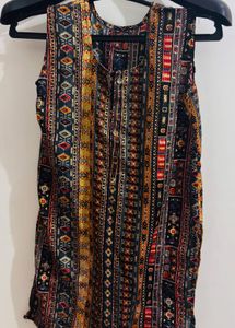 Boho Tribal Print Sleeveless Tunic Short Kurti