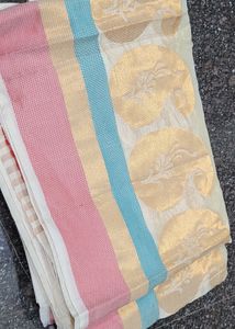 Cream Soft Tissue Saree[No Blouse]