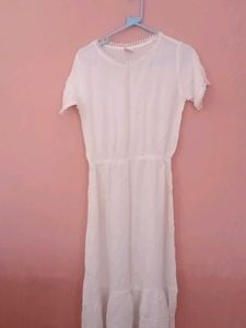 White Midi Dress with Pom-Pom Trim