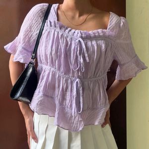 Lavender Ruffle Tie-Front Top