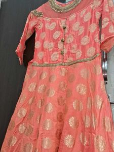 Elegant Peach &amp; Gold Ethnic Gown