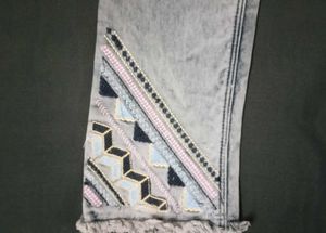 High Waisted Jeans w/ Geometric Hem Detail