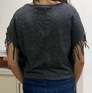 Elegant Grey Crop Top with Stylish Sleeves
