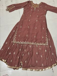 Elegant Brown &amp; Gold Embroidered Indian Outfit