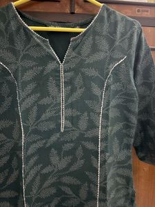 Green Kurta with White Embroidery Work