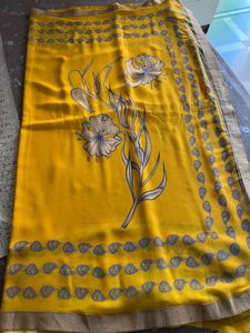 Elegant Yellow Floral Saree with blouse