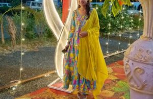 Free shipping multi coloured stunning anarkali set