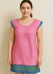 Pink Paisley Print Dress Cap Sleeves (Woman)