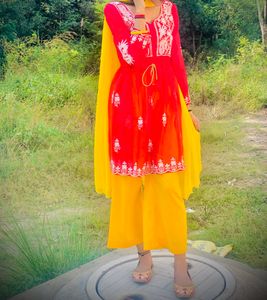 Red Chikankari Kurti