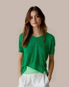 Green Knit V-Neck Tee‼️