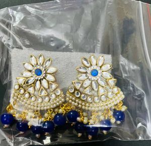 Blue Kundan Style Earrings
