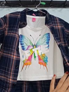 3 years old peach blu girl shirt lower co ord  set