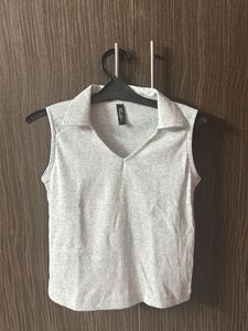 Grey Ribbed Polo Tank