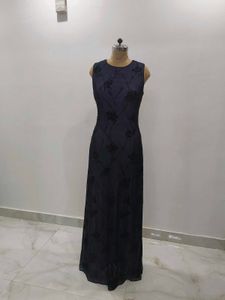 Elegant Navy Lace Maxi Dress