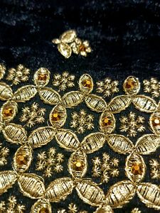 ❗PRICE DROP❗ Black Saree With Golden Stone Work